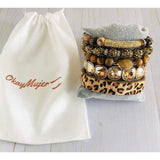 Leopard Print and Gold Color BraceletS with Beaded Natural 