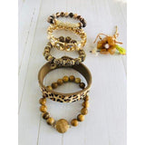 Leopard Print and Gold Color BraceletS with Beaded Natural 