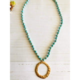 Beaded Round Pendant Necklace - Turquoise - Necklaces