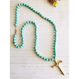 Beautiful Beaded Cross Necklace - Turquoise - Necklaces