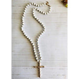 Beautiful Beaded Cross Necklace - White - Necklaces