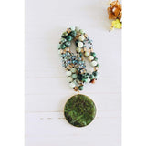 Mint and Green Beaded Necklace with Circular Green Pendant -