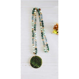 Mint and Green Beaded Necklace with Circular Green Pendant -