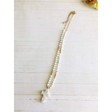 Precious White Beaded Cross Pendant Necklace - Necklaces