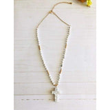 Precious White Beaded Cross Pendant Necklace - Necklaces