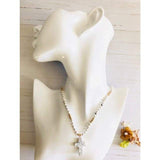Precious White Beaded Cross Pendant Necklace - Necklaces