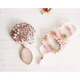 Rose Beaded Natural Stones Necklace and Bracelet Set - Sets