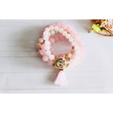 Rose Beaded Natural Stones Necklace and Bracelet Set - Sets
