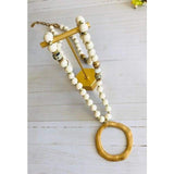 Gold round pendant - wood necklace - lightweight
